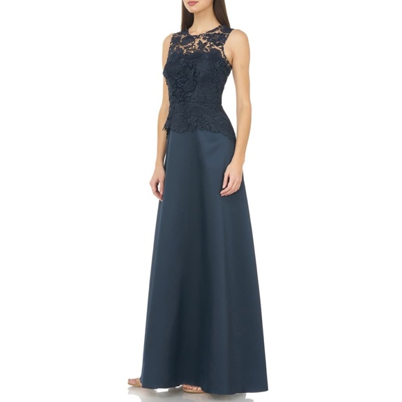 CARMEN MARC VALVO INFUSION LACE PEPLUM GOWN - Picture 3 of 4